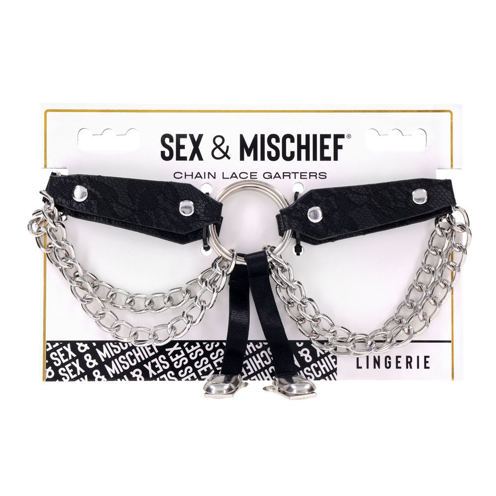 Sex & Mischief Chain Lace Garters - Black/Metal Garters - BONDAGE - TOYS - Mr and Mrs D's