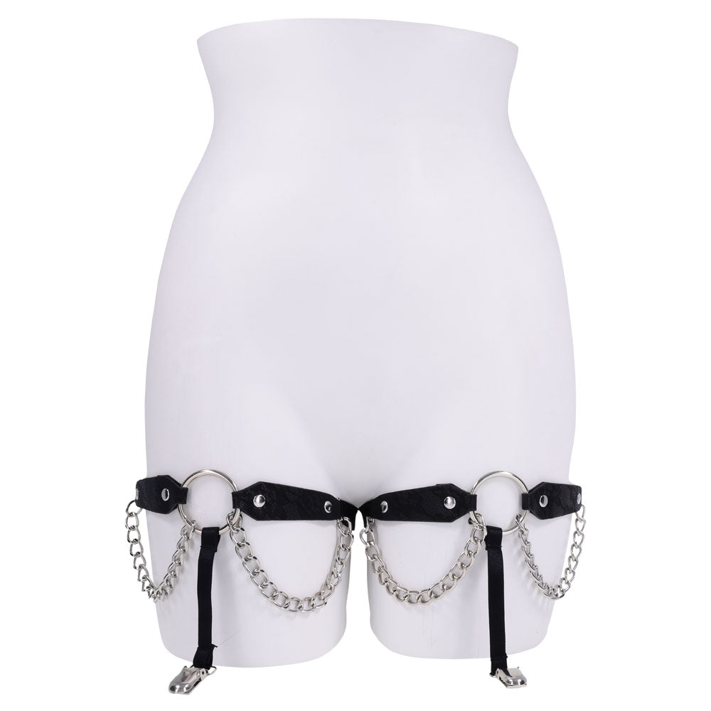 Sex & Mischief Chain Lace Garters - Black/Metal Garters - BONDAGE - TOYS - Mr and Mrs D's