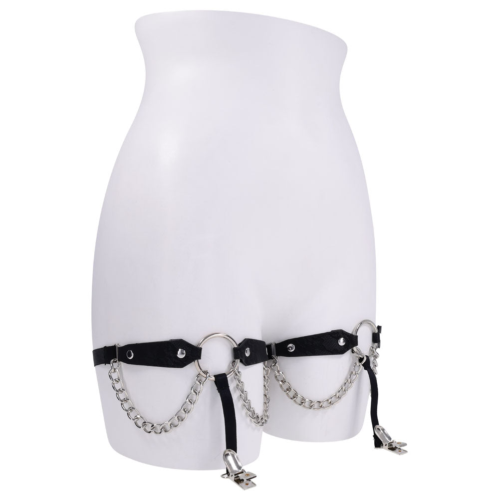 Sex & Mischief Chain Lace Garters - Black/Metal Garters - BONDAGE - TOYS - Mr and Mrs D's