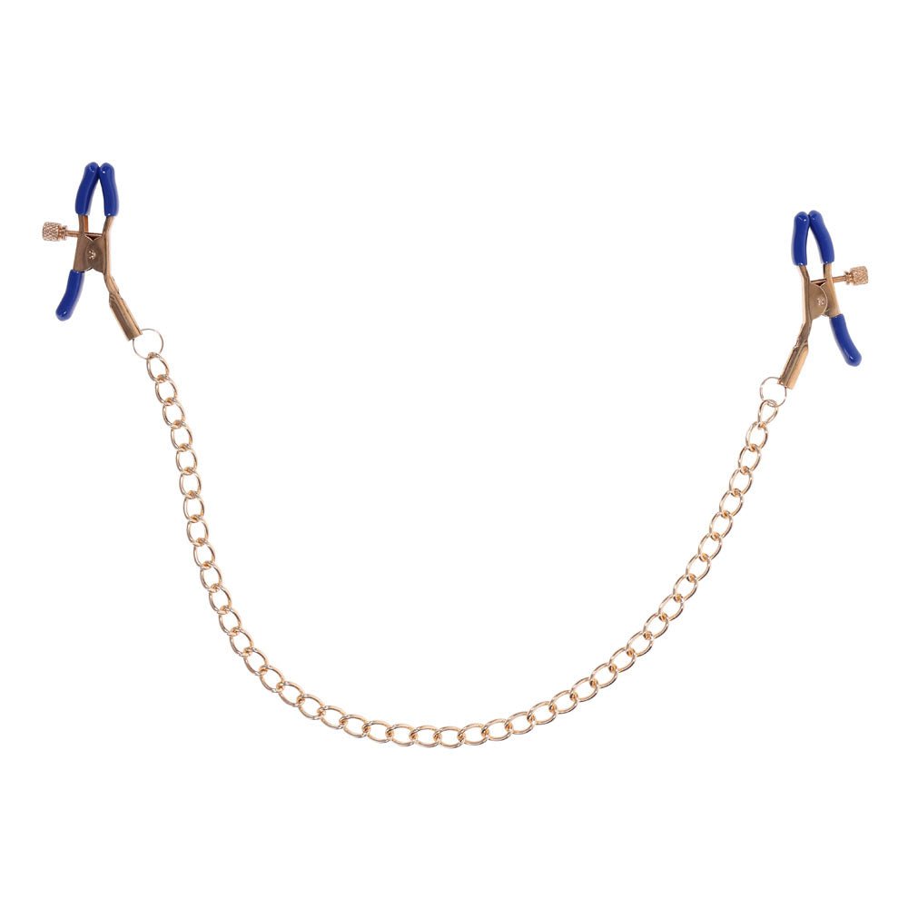 Sex & Mischief Cougar Chained Nipple Clamps - Gold Nipple Clamps with Cougar Chain - Mr and Mrs D's