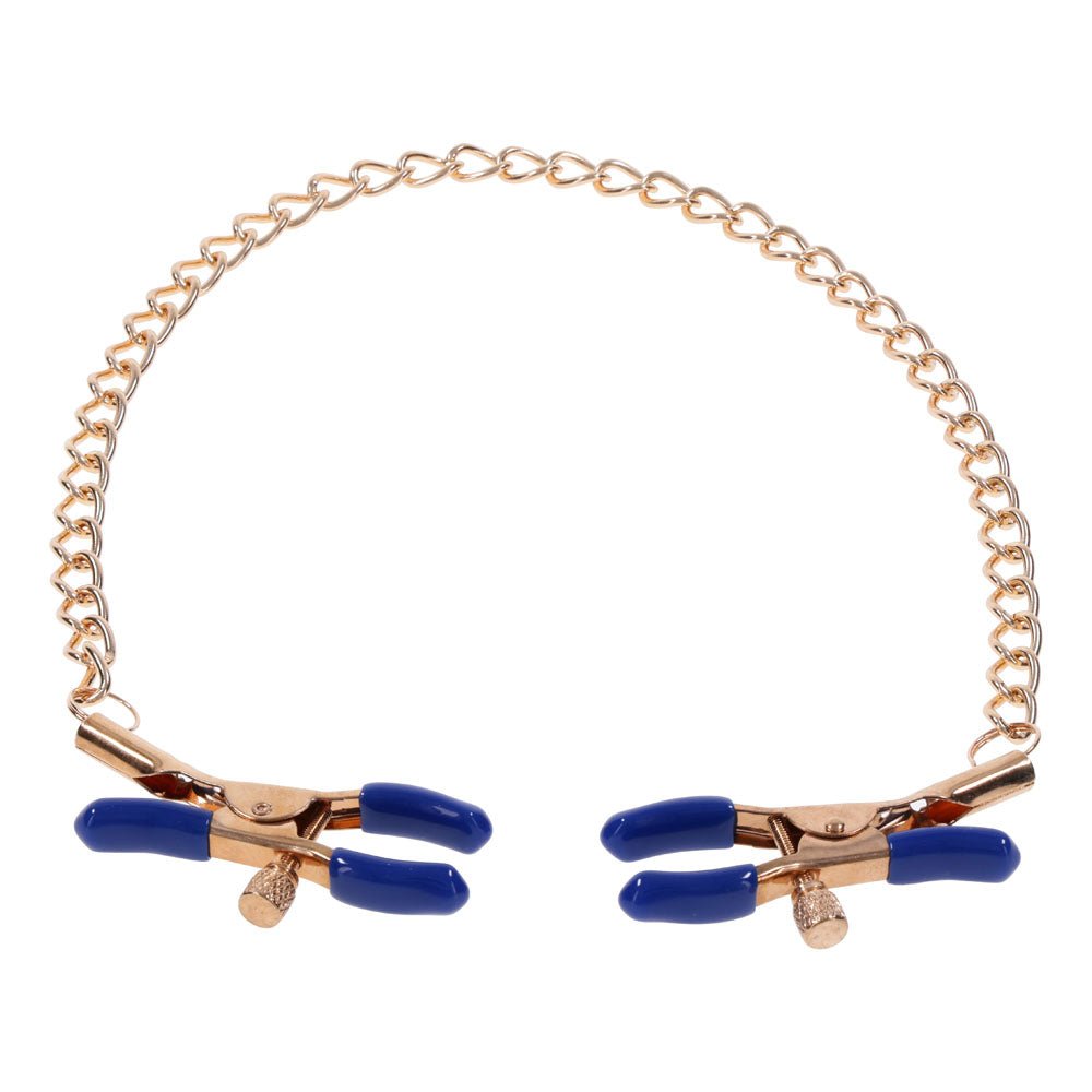 Sex & Mischief Cougar Chained Nipple Clamps - Gold Nipple Clamps with Cougar Chain - BONDAGE - TOYS - Mr and Mrs D's