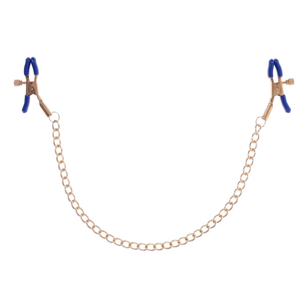 Sex & Mischief Cougar Chained Nipple Clamps - Gold Nipple Clamps with Cougar Chain - BONDAGE - TOYS - Mr and Mrs D's
