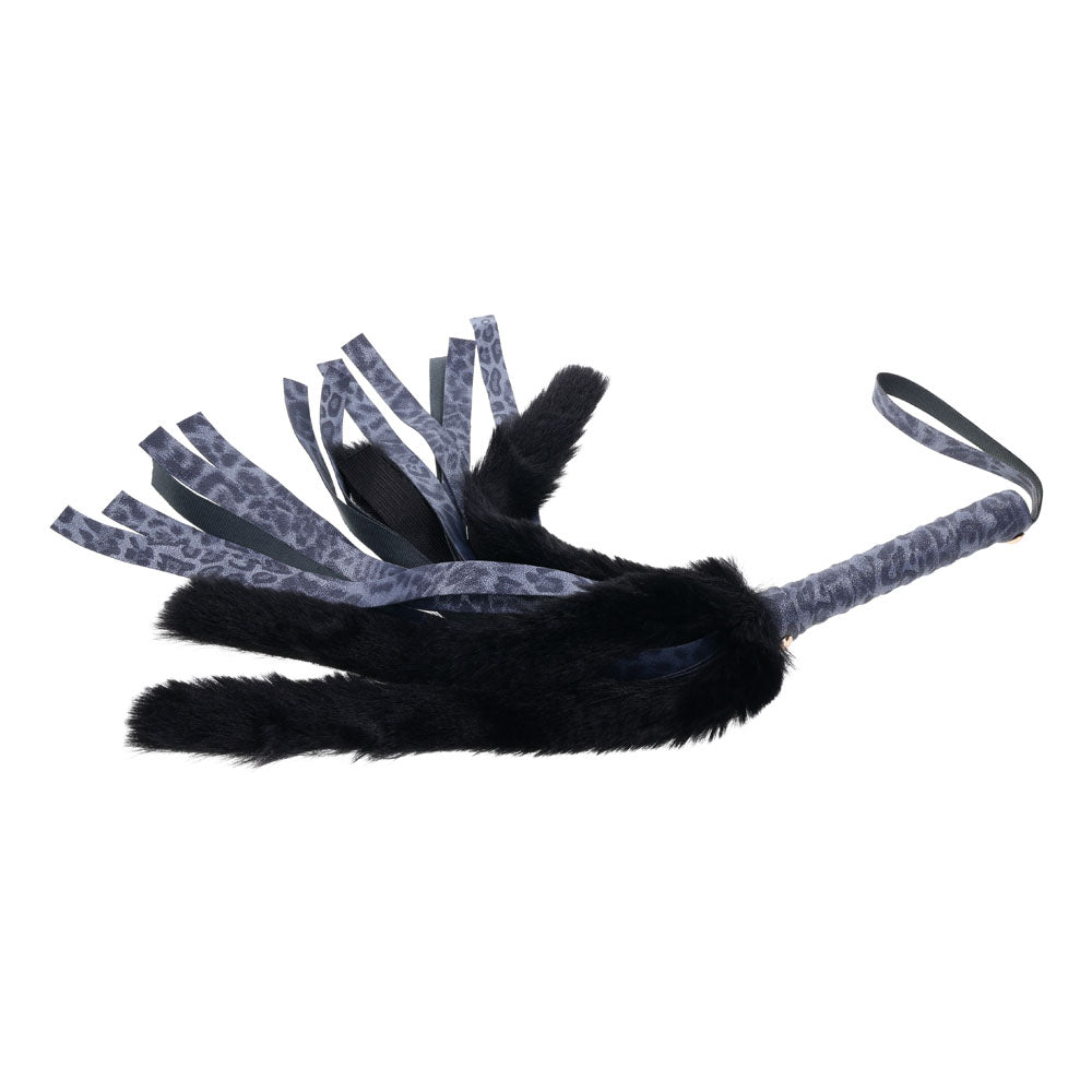 Sex & Mischief Cougar Faux Fur Flogger - Navy Blue/Black Furry Flogger Whip - BONDAGE - TOYS - Mr and Mrs D's