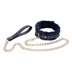 Sex & Mischief Cougar Fur Collar & Leash - Navy Blue/Gold Furry Restraint - BONDAGE - TOYS - Mr and Mrs D's