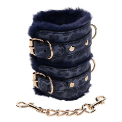 Sex & Mischief Cougar Fur Handcuffs - Navy Blue/Gold Furry Restraints - BONDAGE - TOYS - Mr and Mrs D's
