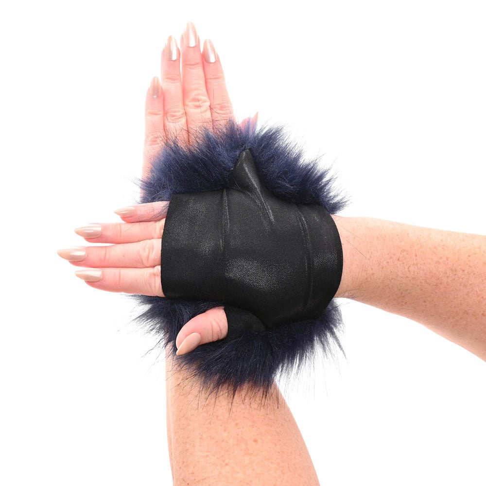 Sex & Mischief Cougar Spiked Sensory Glove - Navy Blue Furry Glove with Metal Spikes - BONDAGE - TOYS - Mr and Mrs D's