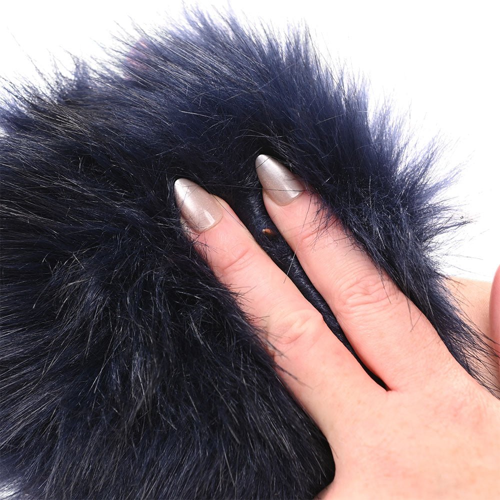 Sex & Mischief Cougar Spiked Sensory Glove - Navy Blue Furry Glove with Metal Spikes - BONDAGE - TOYS - Mr and Mrs D's