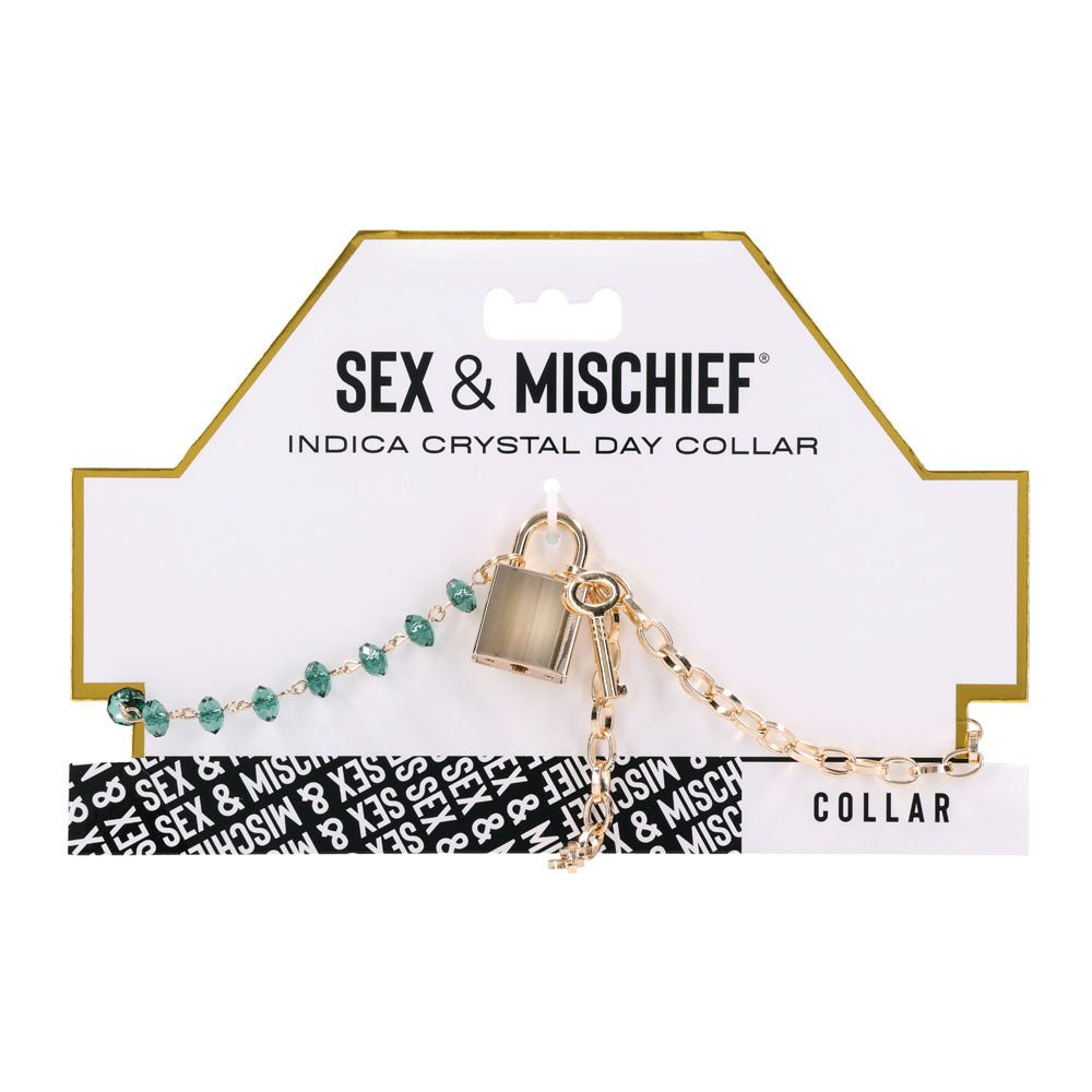 Sex & Mischief Indica Crystal Day Collar - Gold/Emerald Lockable Collar - BONDAGE - TOYS - Mr and Mrs D's
