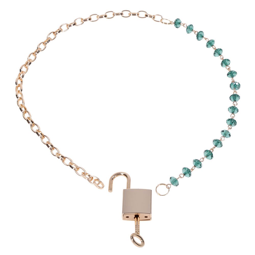 Sex & Mischief Indica Crystal Day Collar - Gold/Emerald Lockable Collar - BONDAGE - TOYS - Mr and Mrs D's