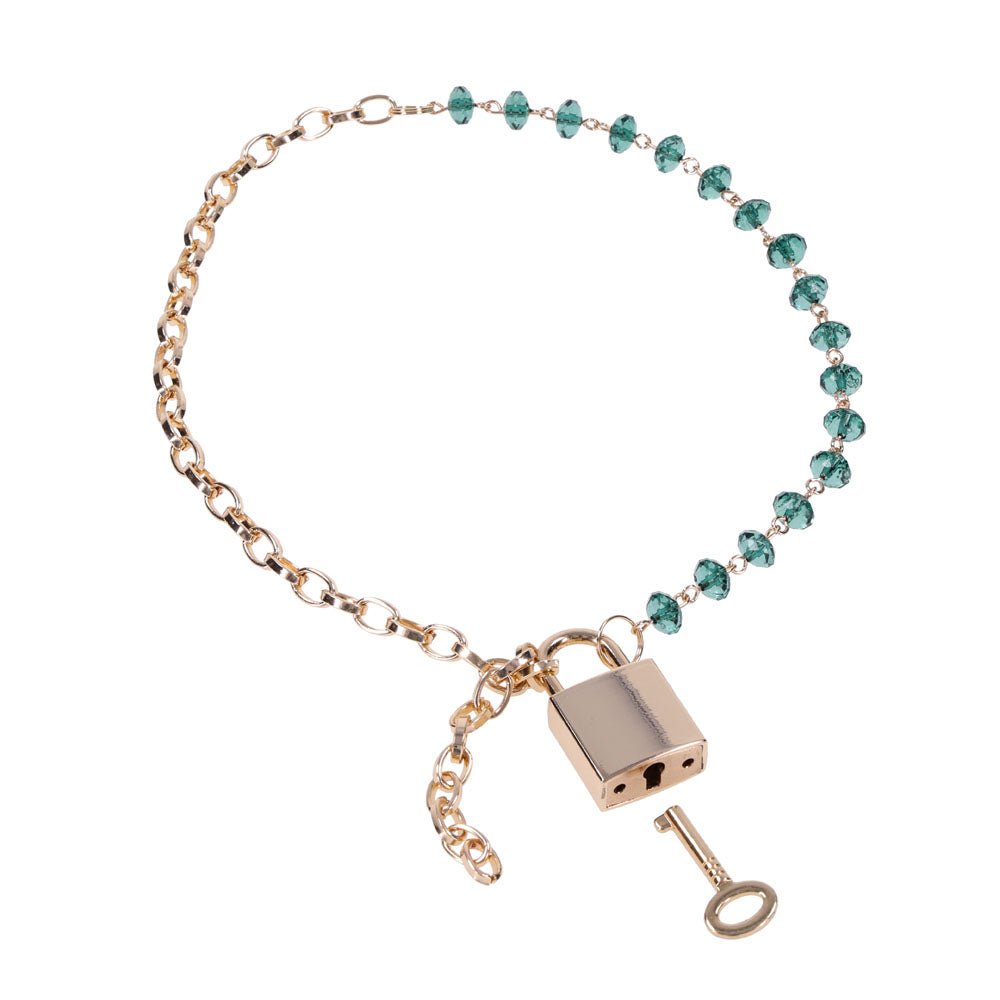 Sex & Mischief Indica Crystal Day Collar - Gold/Emerald Lockable Collar - BONDAGE - TOYS - Mr and Mrs D's