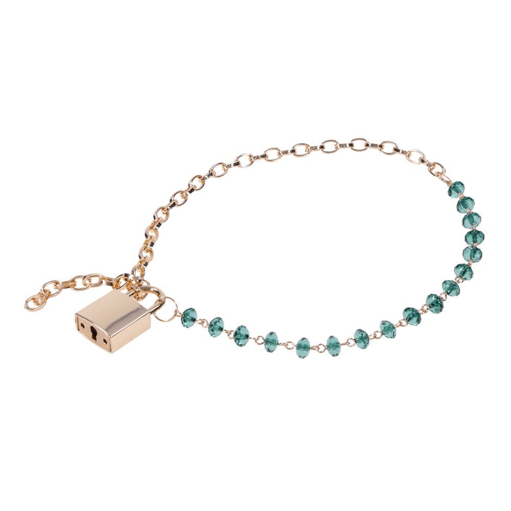 Sex & Mischief Indica Crystal Day Collar - Gold/Emerald Lockable Collar - BONDAGE - TOYS - Mr and Mrs D's