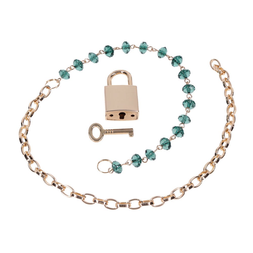 Sex & Mischief Indica Crystal Day Collar - Gold/Emerald Lockable Collar - BONDAGE - TOYS - Mr and Mrs D's