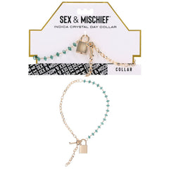 Sex & Mischief Indica Crystal Day Collar - Gold/Emerald Lockable Collar - BONDAGE - TOYS - Mr and Mrs D's