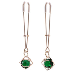 Sex & Mischief Indica Crystal Nipple Clips - Gold Nipple Clips with Emerald Gems - BONDAGE - TOYS - Mr and Mrs D's