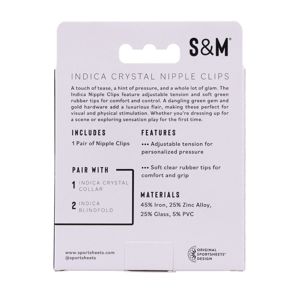 Sex & Mischief Indica Crystal Nipple Clips - Gold Nipple Clips with Emerald Gems - BONDAGE - TOYS - Mr and Mrs D's