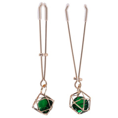 Sex & Mischief Indica Crystal Nipple Clips - Gold Nipple Clips with Emerald Gems - BONDAGE - TOYS - Mr and Mrs D's