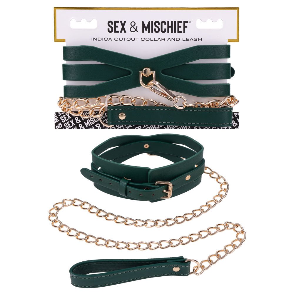 Sex & Mischief Indica Cutout Collar and Leash - Green/Gold Restraint - BONDAGE - TOYS - Mr and Mrs D's