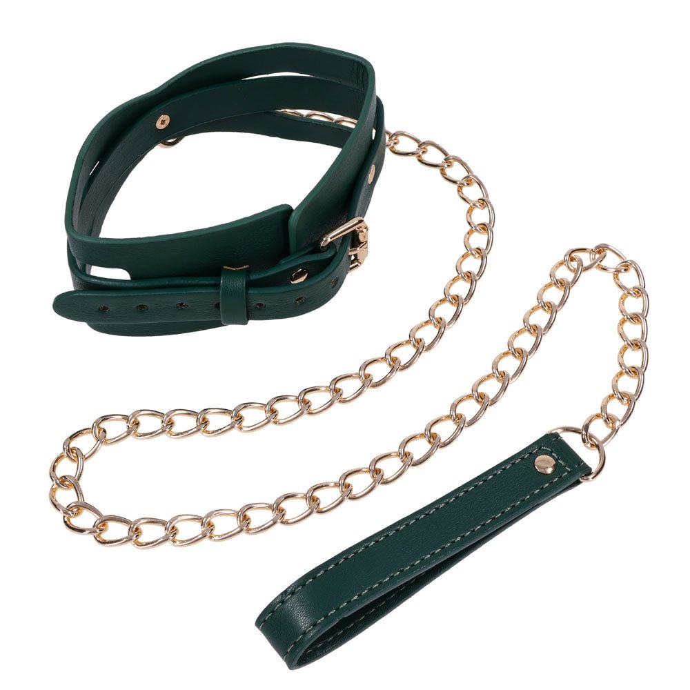 Sex & Mischief Indica Cutout Collar and Leash - Green/Gold Restraint - BONDAGE - TOYS - Mr and Mrs D's