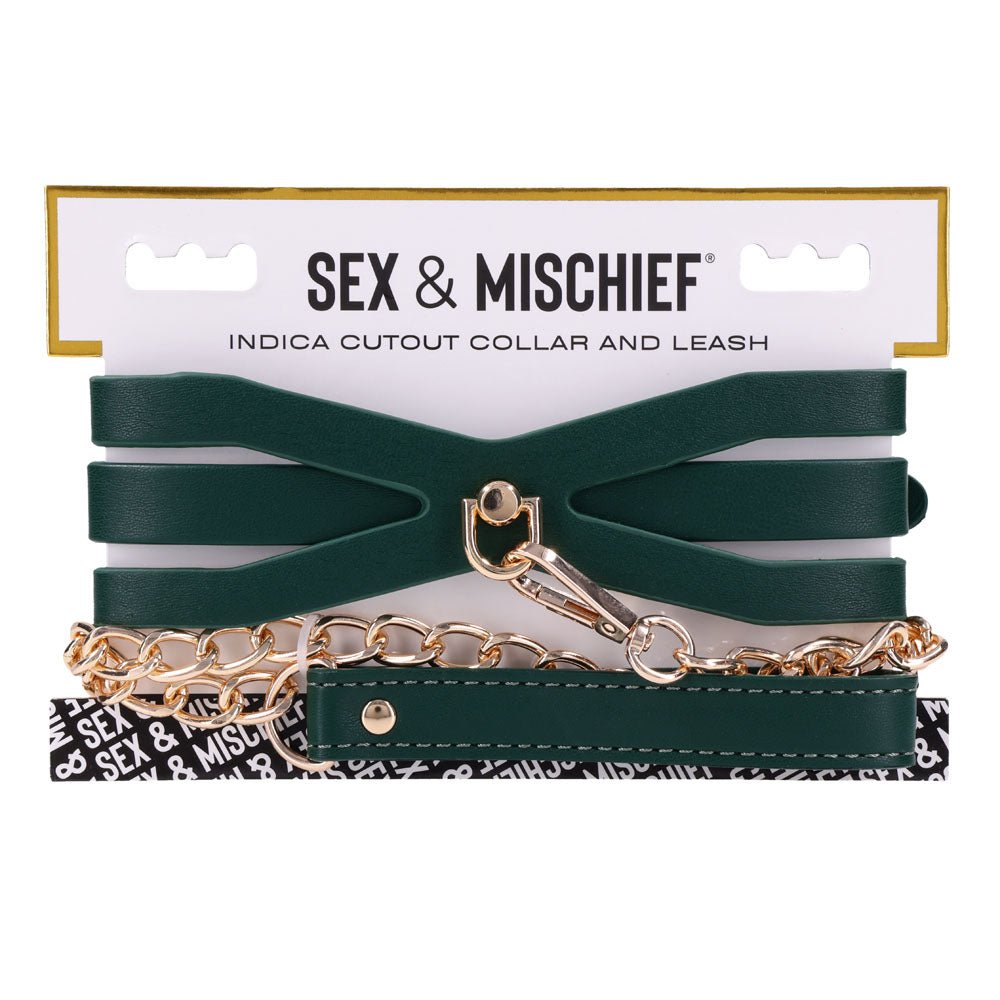 Sex & Mischief Indica Cutout Collar and Leash - Green/Gold Restraint - BONDAGE - TOYS - Mr and Mrs D's