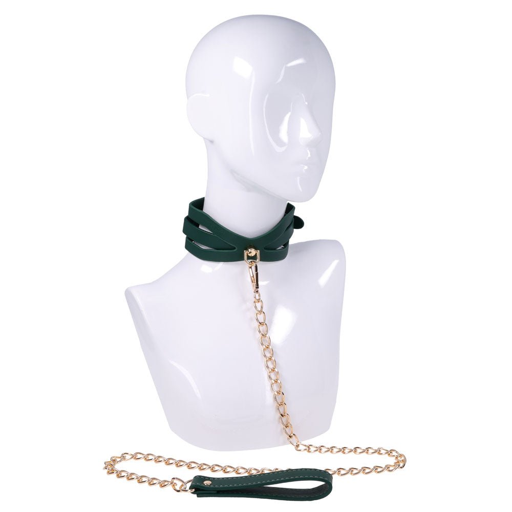 Sex & Mischief Indica Cutout Collar and Leash - Green/Gold Restraint - BONDAGE - TOYS - Mr and Mrs D's
