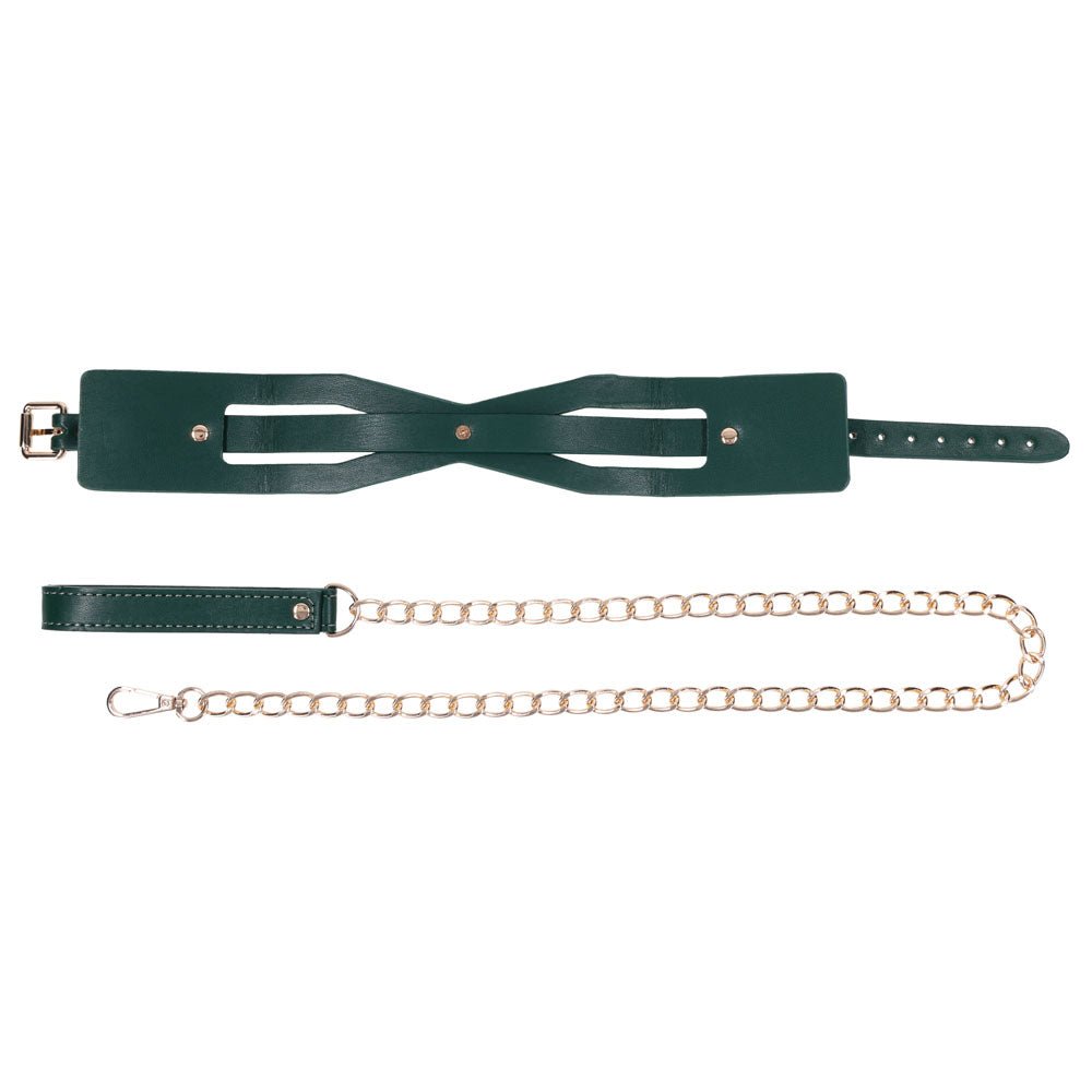 Sex & Mischief Indica Cutout Collar and Leash - Green/Gold Restraint - BONDAGE - TOYS - Mr and Mrs D's