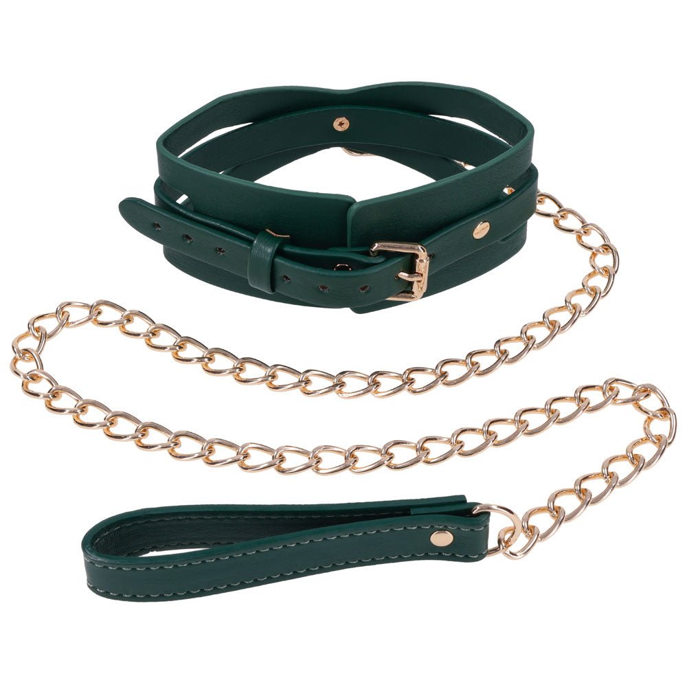 Sex & Mischief Indica Cutout Collar and Leash - Green/Gold Restraint - BONDAGE - TOYS - Mr and Mrs D's
