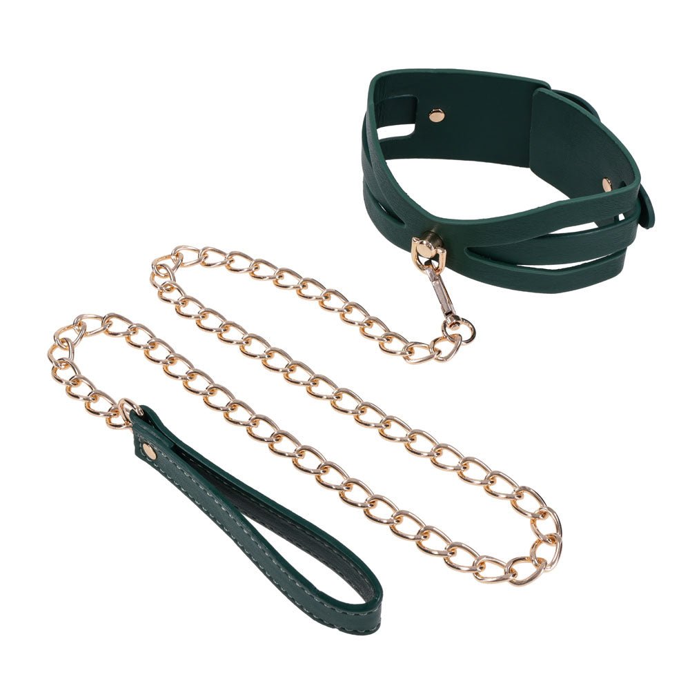 Sex & Mischief Indica Cutout Collar and Leash - Green/Gold Restraint - BONDAGE - TOYS - Mr and Mrs D's