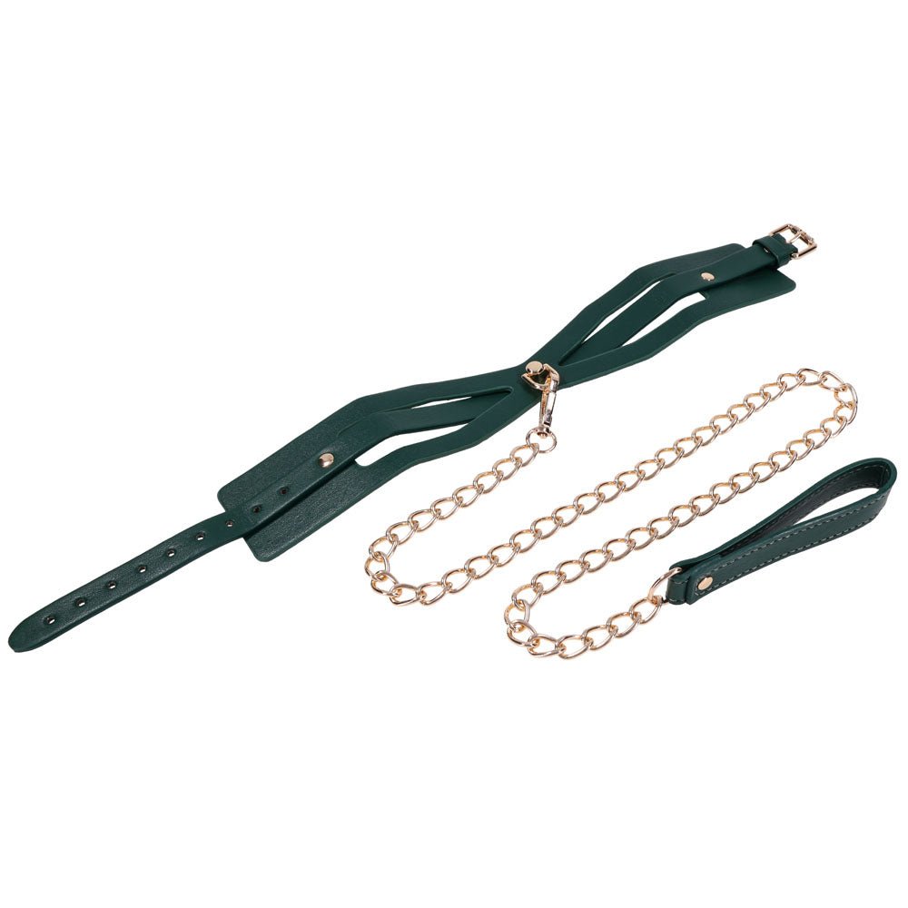 Sex & Mischief Indica Cutout Collar and Leash - Green/Gold Restraint - BONDAGE - TOYS - Mr and Mrs D's