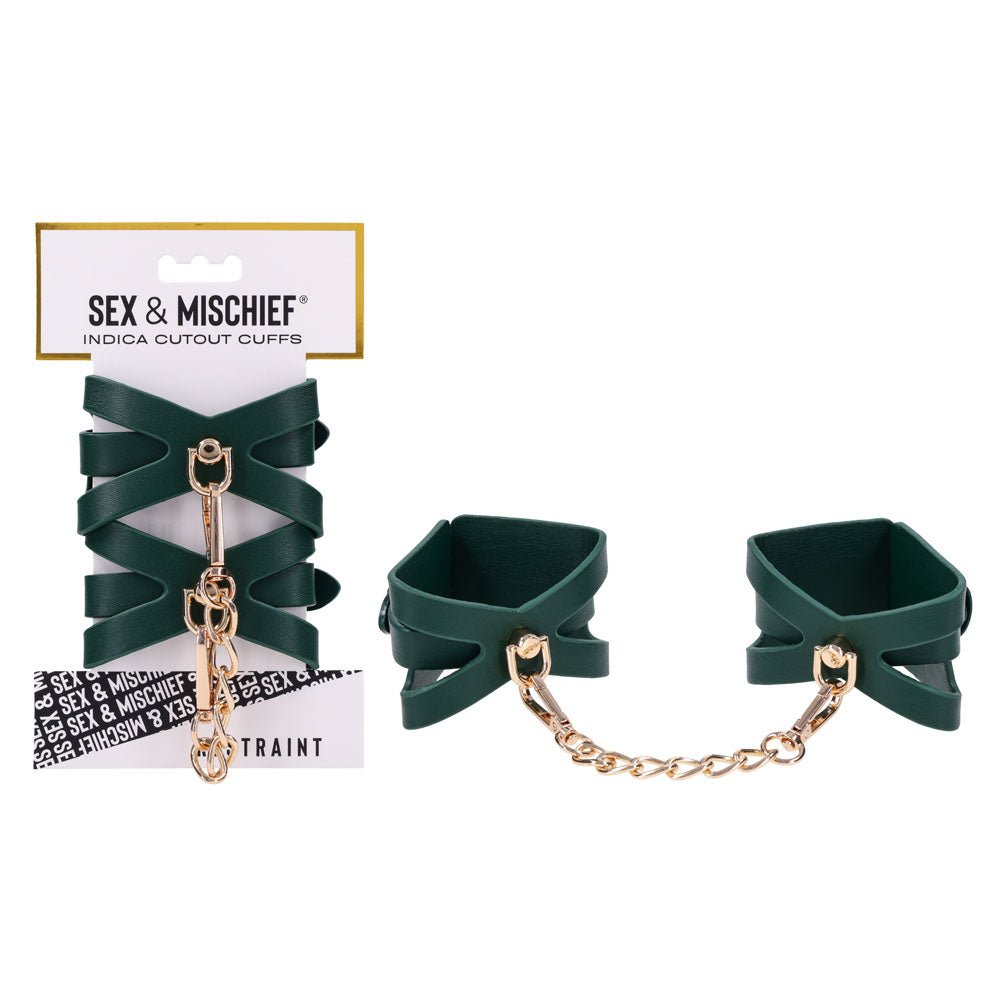 Sex & Mischief Indica Cutout Cuffs - Green/Gold Restraints - BONDAGE - TOYS - Mr and Mrs D's
