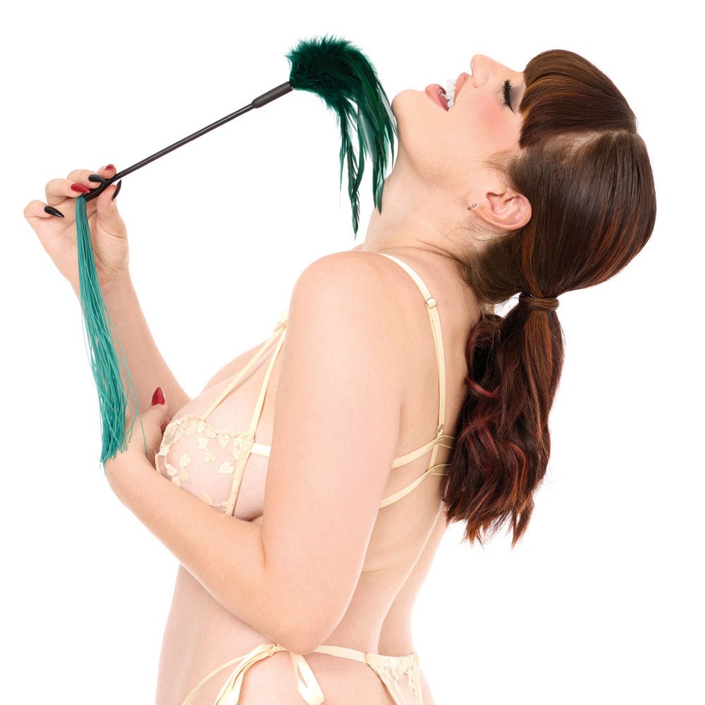 Sex & Mischief Indica Feather Tickler - Green Feather Tickler Whip - BONDAGE - TOYS - Mr and Mrs D's