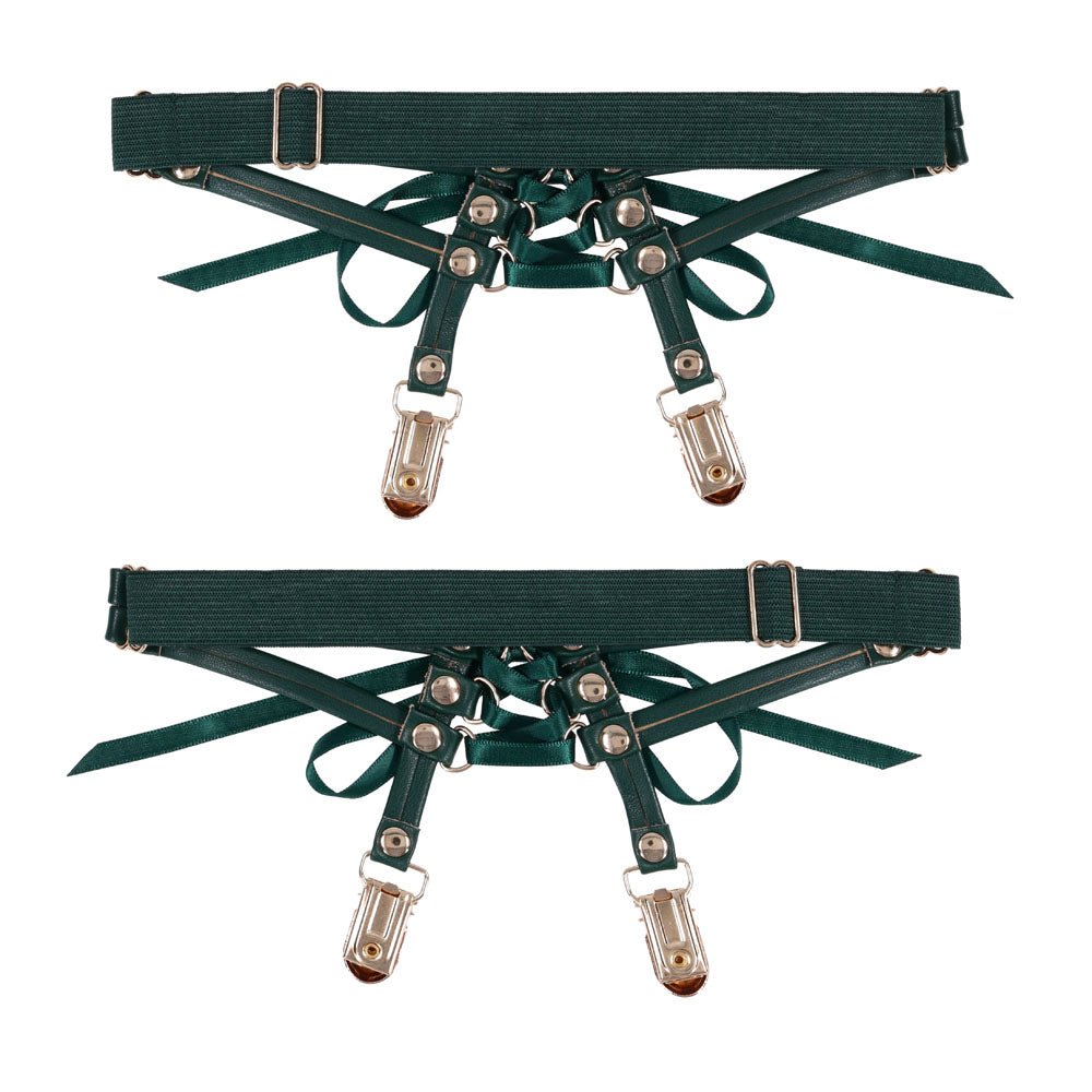 Sex & Mischief Indica Laced Up Garters - Green/Gold Garters - Set of 2 - BONDAGE - TOYS - Mr and Mrs D's