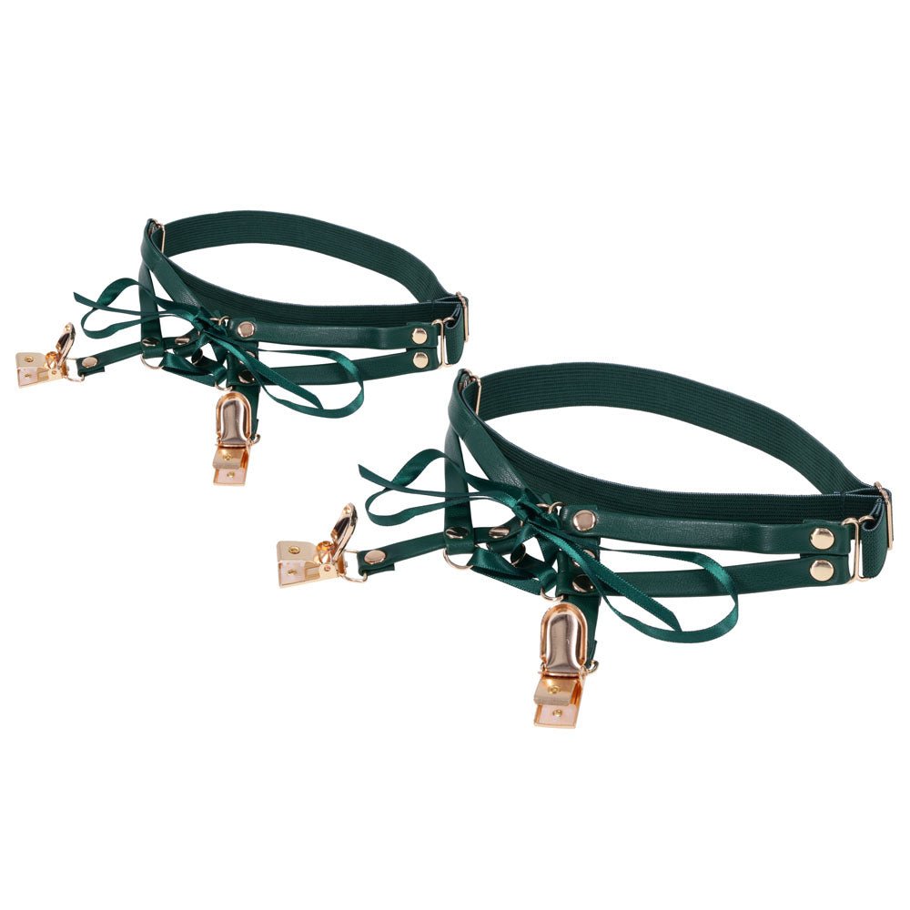 Sex & Mischief Indica Laced Up Garters - Green/Gold Garters - Set of 2 - BONDAGE - TOYS - Mr and Mrs D's