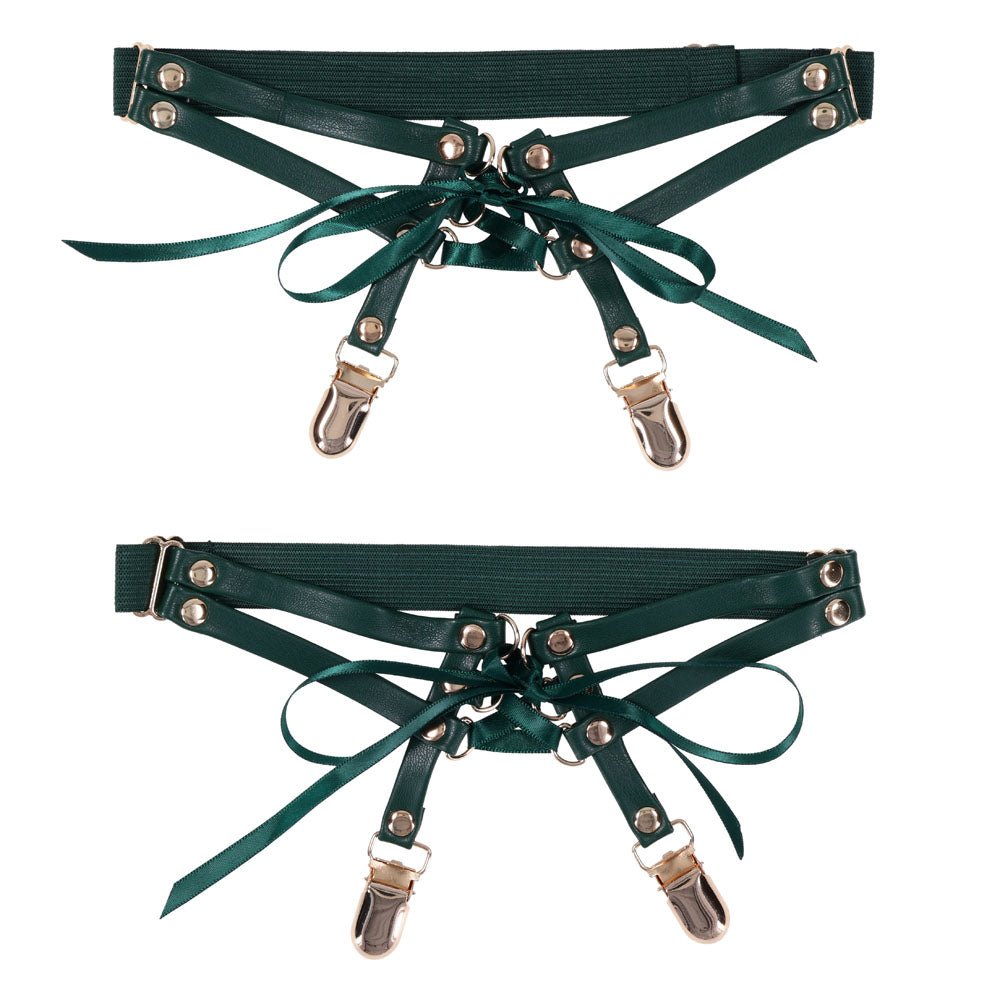 Sex & Mischief Indica Laced Up Garters - Green/Gold Garters - Set of 2 - BONDAGE - TOYS - Mr and Mrs D's