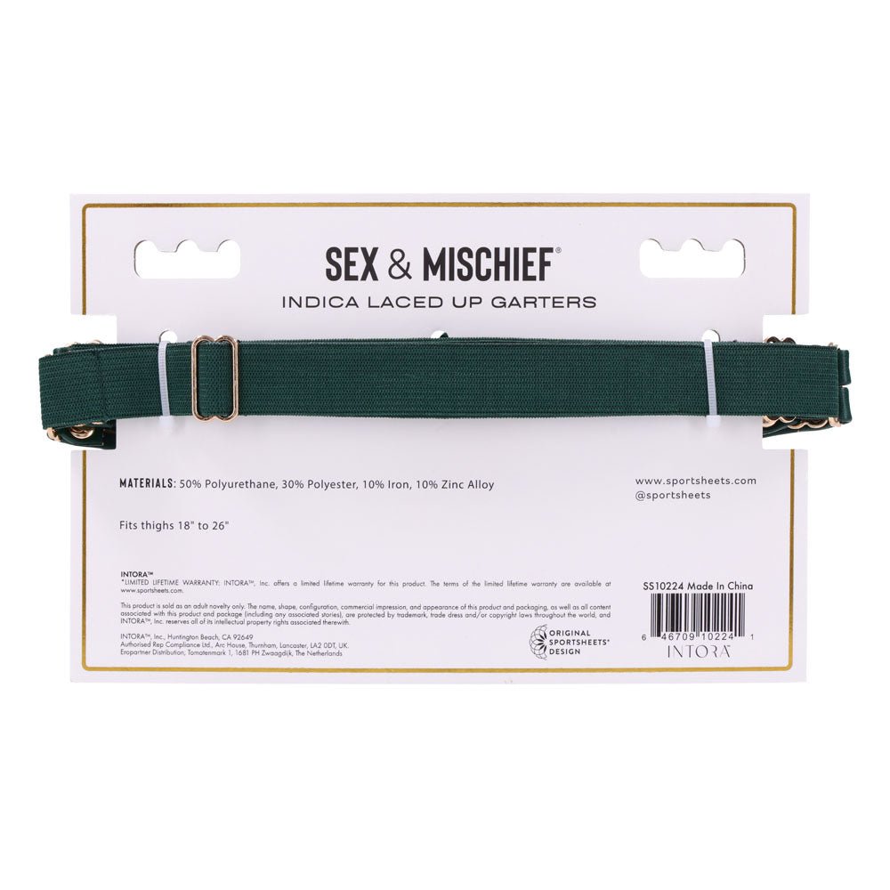 Sex & Mischief Indica Laced Up Garters - Green/Gold Garters - Set of 2 - BONDAGE - TOYS - Mr and Mrs D's