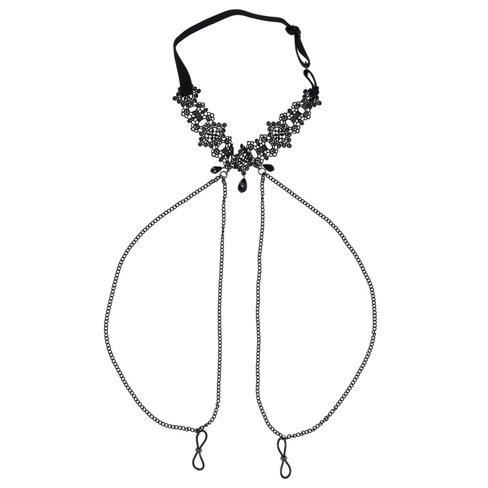 Sex & Mischief Lace Collar with Nipple Ties - Black Neck and Nipple Restraints - BONDAGE - TOYS - Mr and Mrs D's