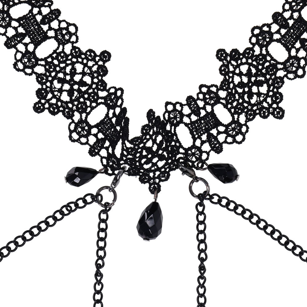 Sex & Mischief Lace Collar with Nipple Ties - Black Neck and Nipple Restraints - BONDAGE - TOYS - Mr and Mrs D's