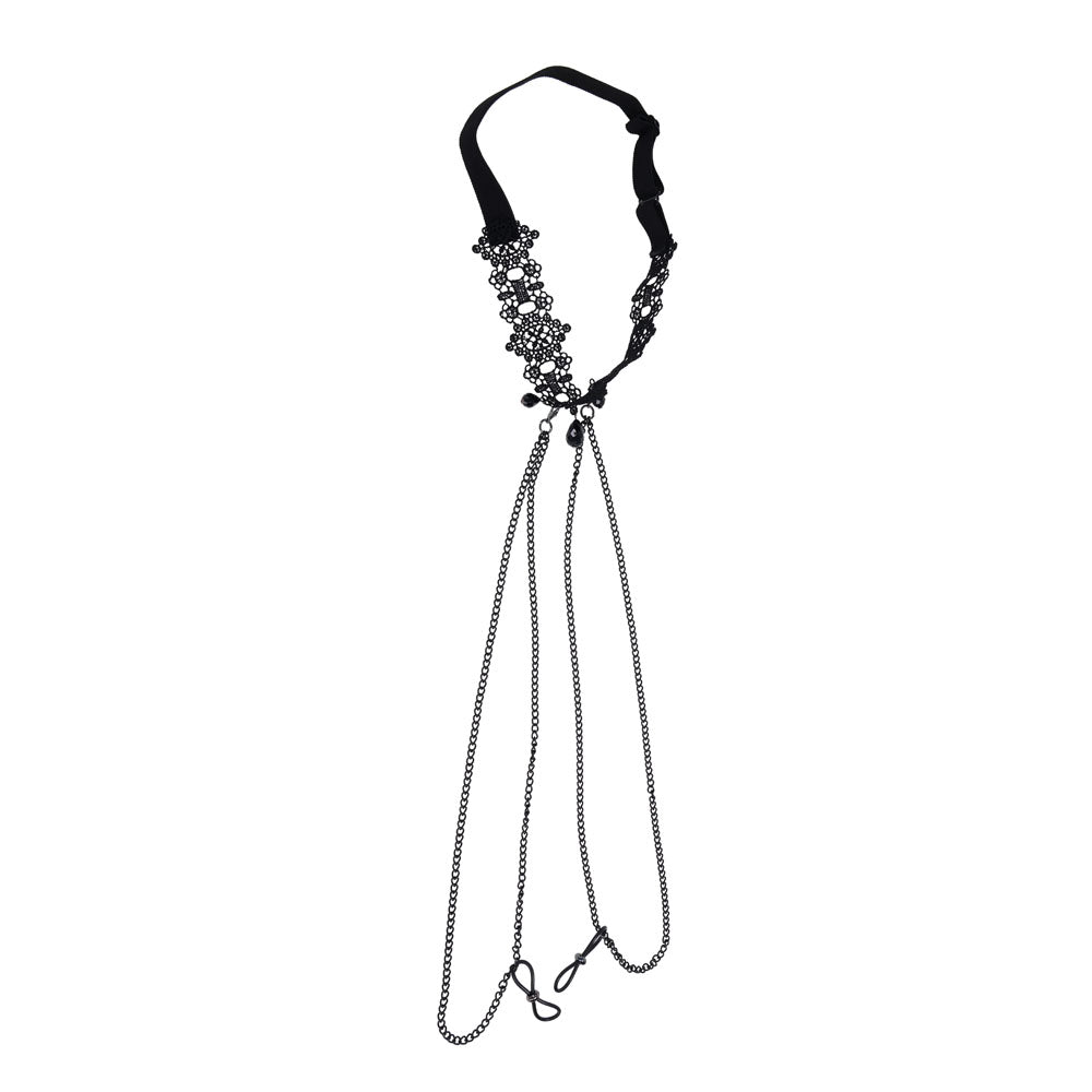 Sex & Mischief Lace Collar with Nipple Ties - Black Neck and Nipple Restraints - BONDAGE - TOYS - Mr and Mrs D's