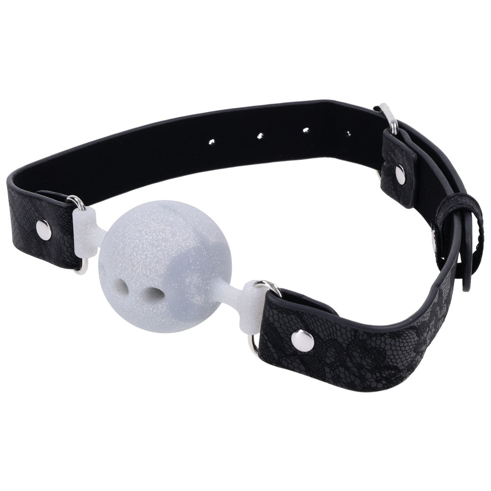 Sex & Mischief Lace Silicone Breathable Ball Gag - Black/Grey Mouth Restraint - BONDAGE - TOYS - Mr and Mrs D's