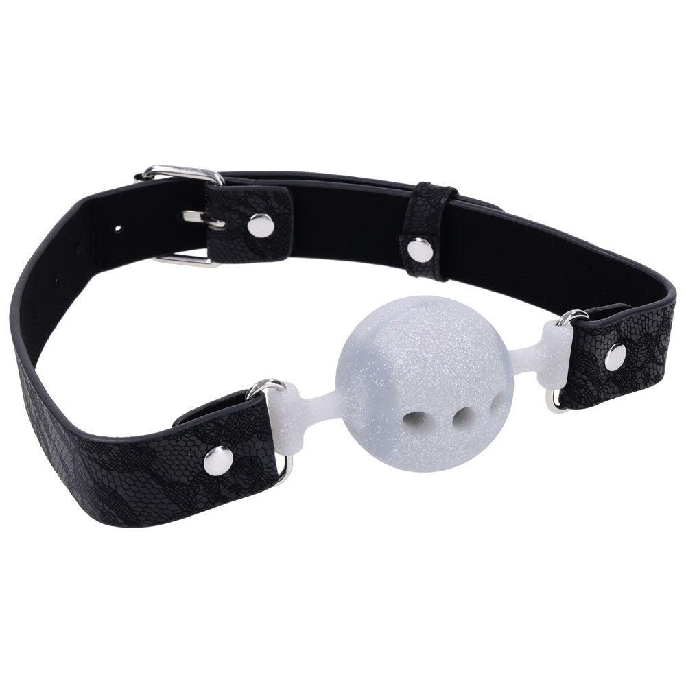 Sex & Mischief Lace Silicone Breathable Ball Gag - Black/Grey Mouth Restraint - BONDAGE - TOYS - Mr and Mrs D's