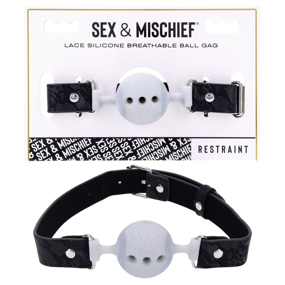 Sex & Mischief Lace Silicone Breathable Ball Gag - Black/Grey Mouth Restraint - BONDAGE - TOYS - Mr and Mrs D's