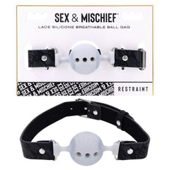Sex & Mischief Lace Silicone Breathable Ball Gag - Black/Grey Mouth Restraint - BONDAGE - TOYS - Mr and Mrs D's