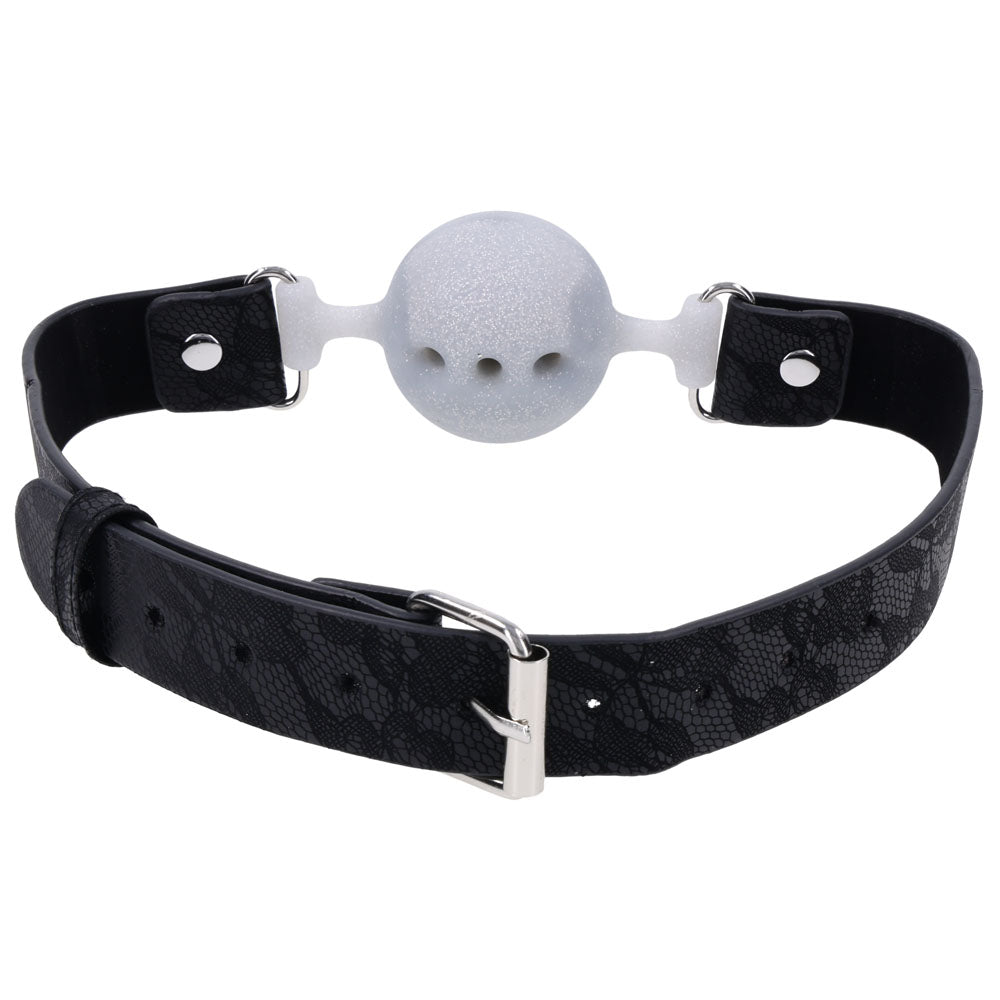 Sex & Mischief Lace Silicone Breathable Ball Gag - Black/Grey Mouth Restraint - BONDAGE - TOYS - Mr and Mrs D's