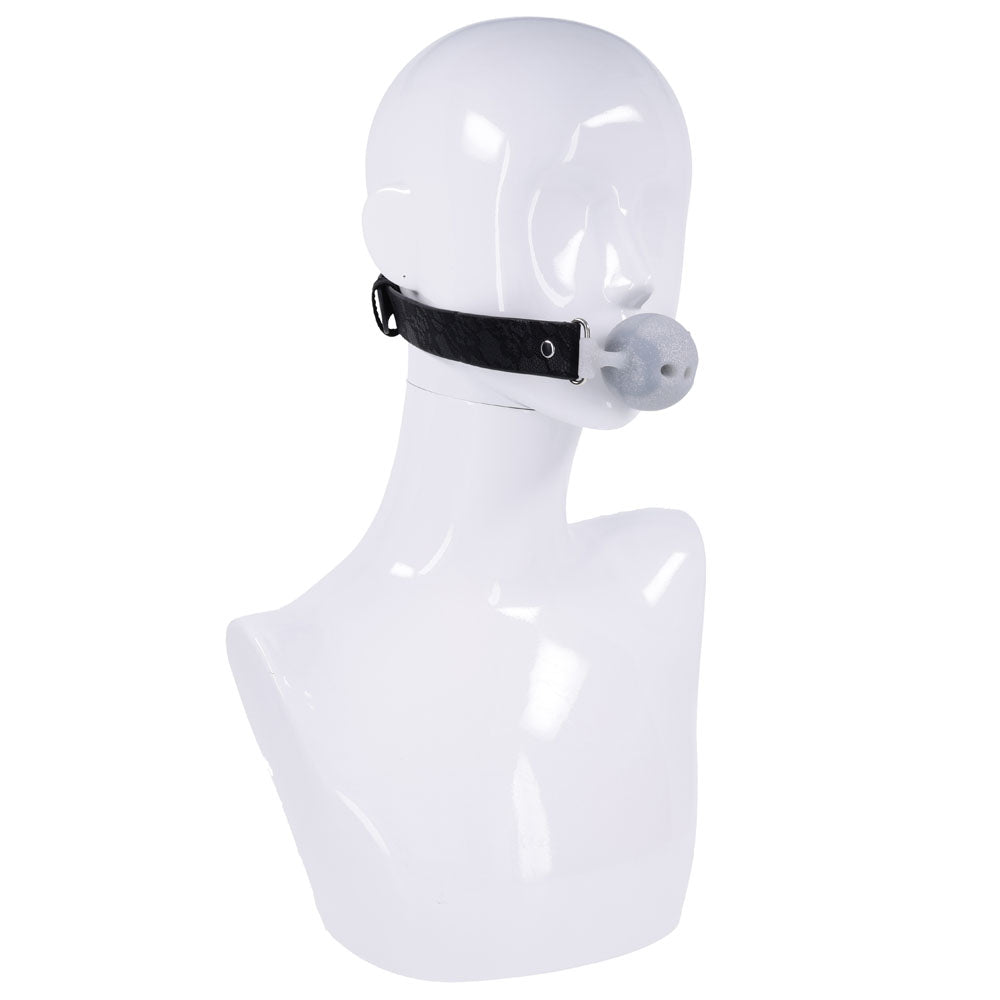 Sex & Mischief Lace Silicone Breathable Ball Gag - Black/Grey Mouth Restraint - BONDAGE - TOYS - Mr and Mrs D's