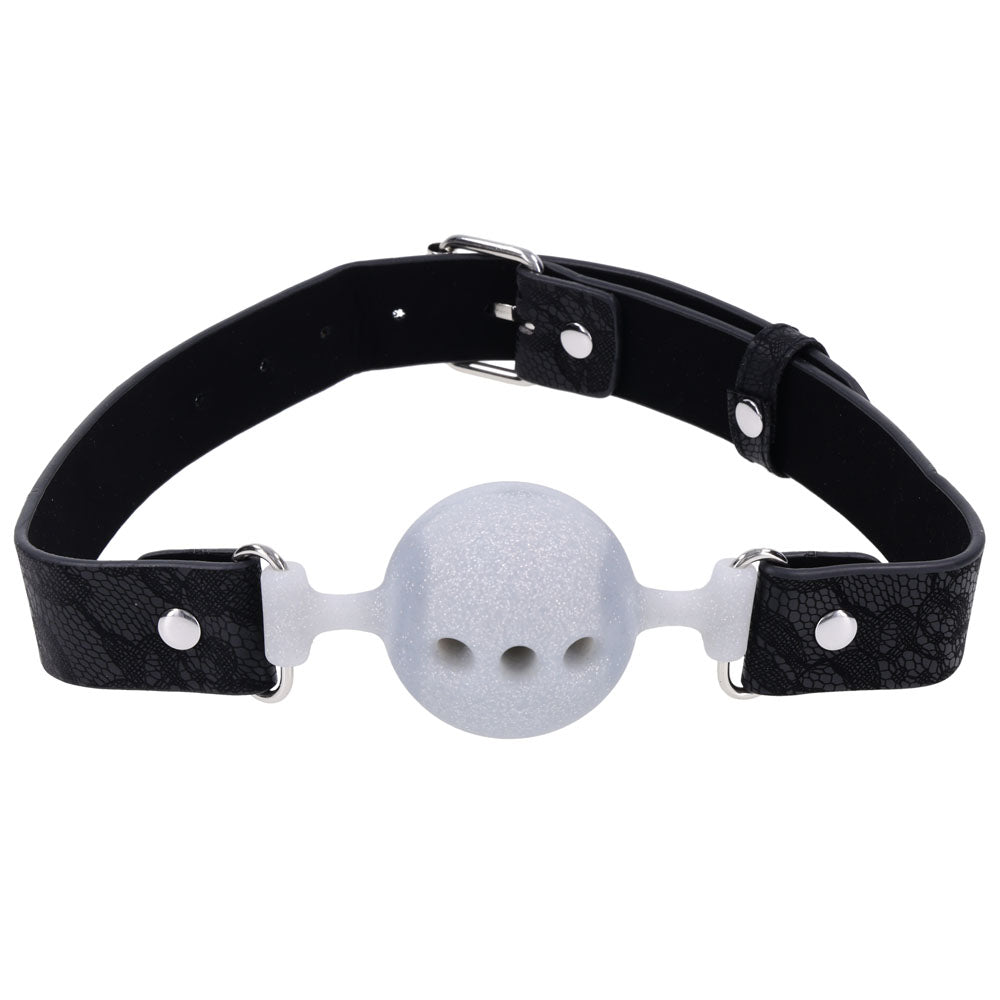Sex & Mischief Lace Silicone Breathable Ball Gag - Black/Grey Mouth Restraint - BONDAGE - TOYS - Mr and Mrs D's