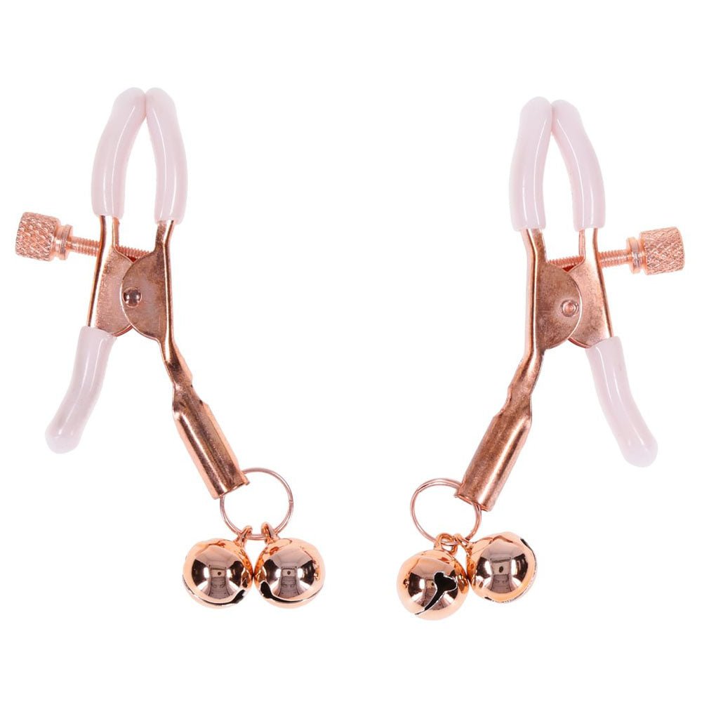 Sex & Mischief Peaches n CreaMe Bell Nipple Clamps - Peach/Rose Gold Nipple Clamps with Bells - Set of 2 - BONDAGE - TOYS - Mr and Mrs D's