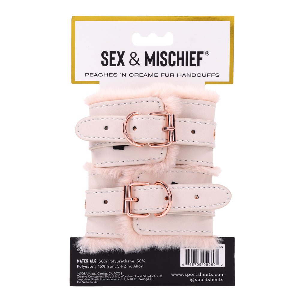 Sex & Mischief Peaches n CreaMe Fur Handcuffs - BONDAGE - TOYS - Mr and Mrs D's