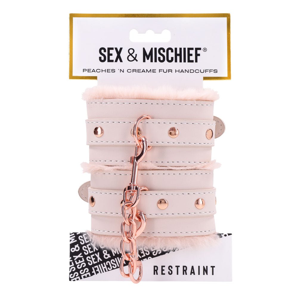 Sex & Mischief Peaches n CreaMe Fur Handcuffs - BONDAGE - TOYS - Mr and Mrs D's