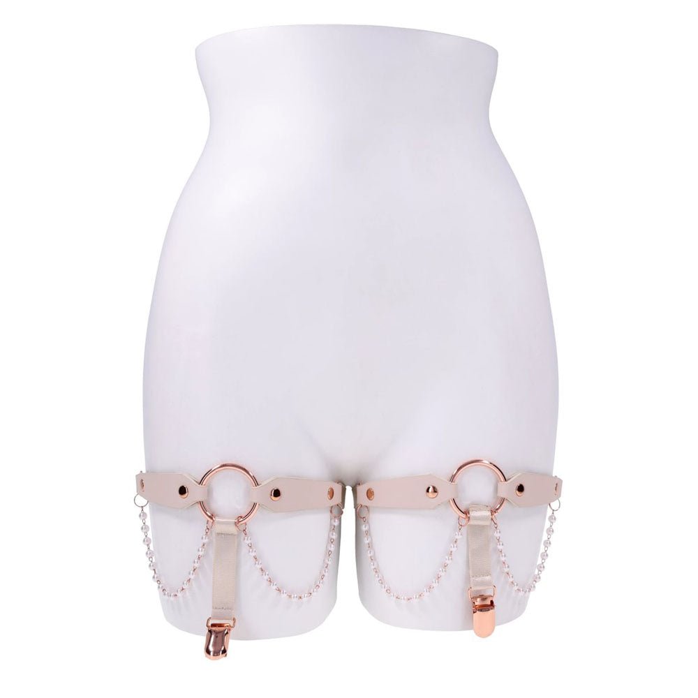 Sex & Mischief Peaches n CreaMe Pearl Garters - Peach / Rose Gold Garters with Pearls - Set of 2 - BONDAGE - TOYS - Mr and Mrs D's