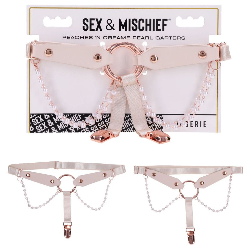Sex & Mischief Peaches n CreaMe Pearl Garters - Peach / Rose Gold Garters with Pearls - Set of 2 - BONDAGE - TOYS - Mr and Mrs D's