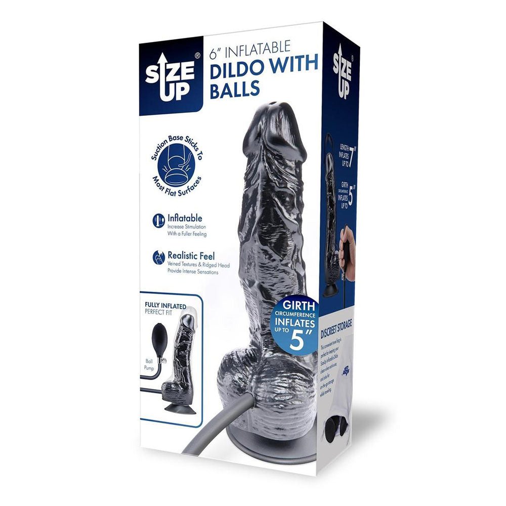 Size Up 6 Inch Inflatable Dildo with Balls - Black 17.8 cm Inflatable Dong - DONGS - Mr and Mrs D's